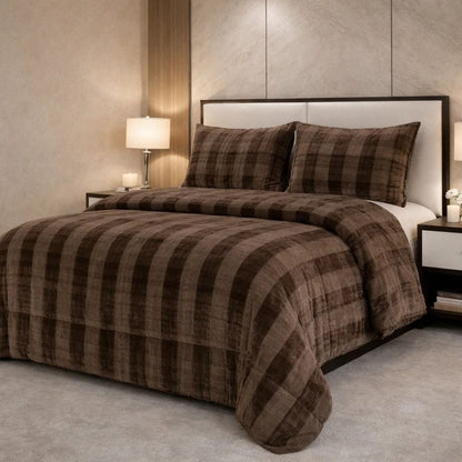 Comforter 4 Pcs Set Ornate Carve Poly Bag - Dark Brown Colour