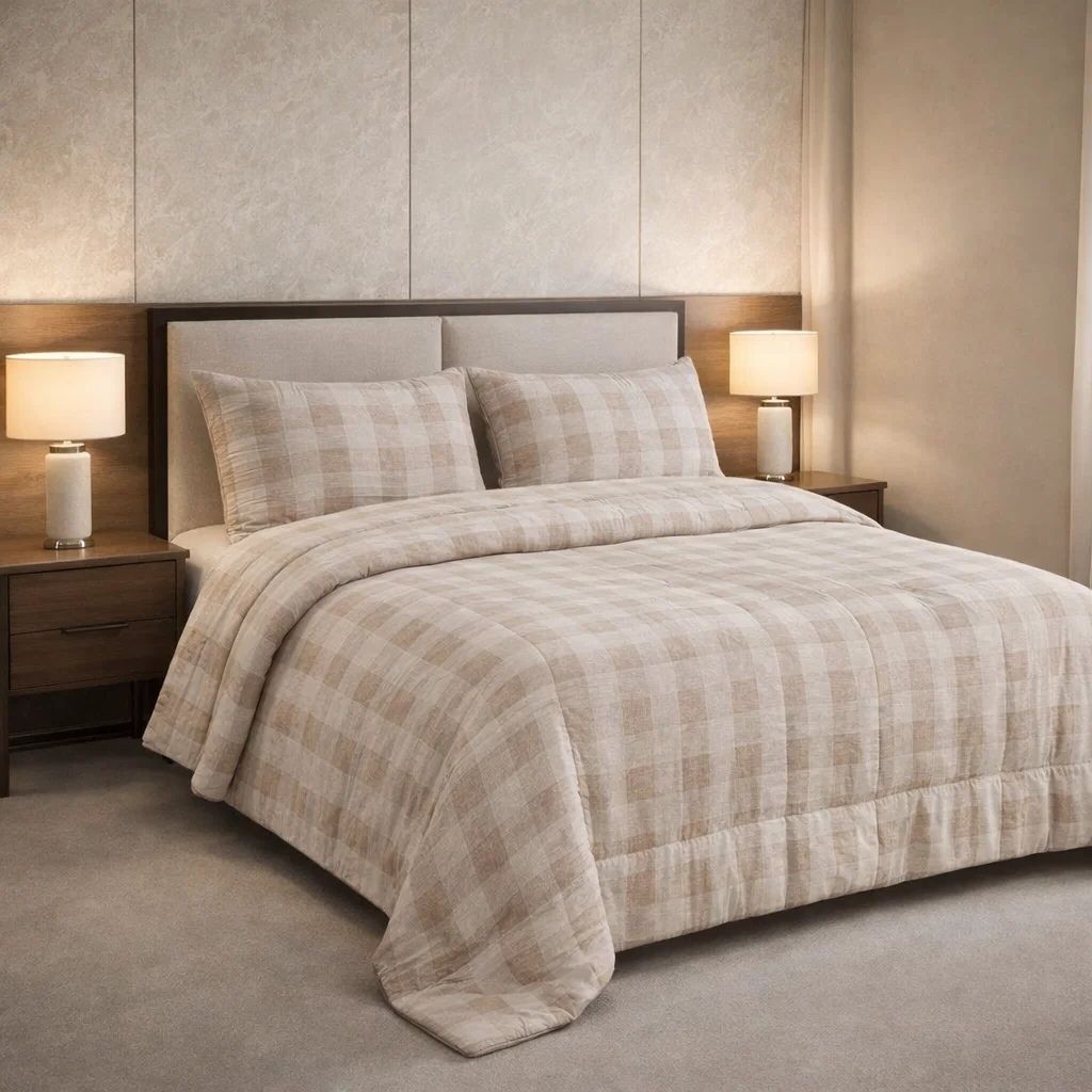 Comforter 4 Pcs Set Ornate Carve Poly Bag - Off White Colour