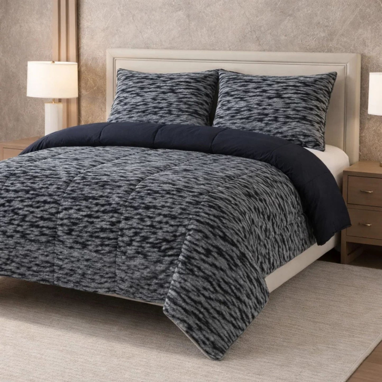 Comforter 4 Pcs Set Savanna Signature Top Fitted Poly Bag - Gray Colour