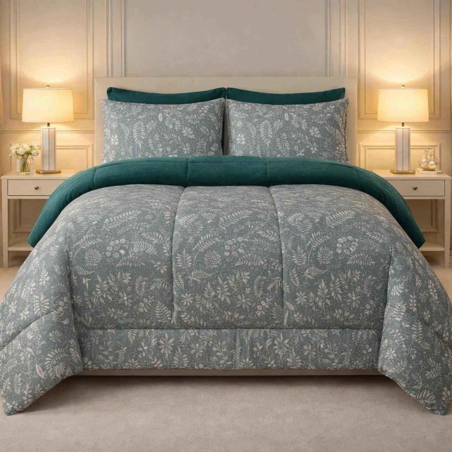 Comforter 6 Pcs Set Prime Rest Poly Bag - Dark Green Colour