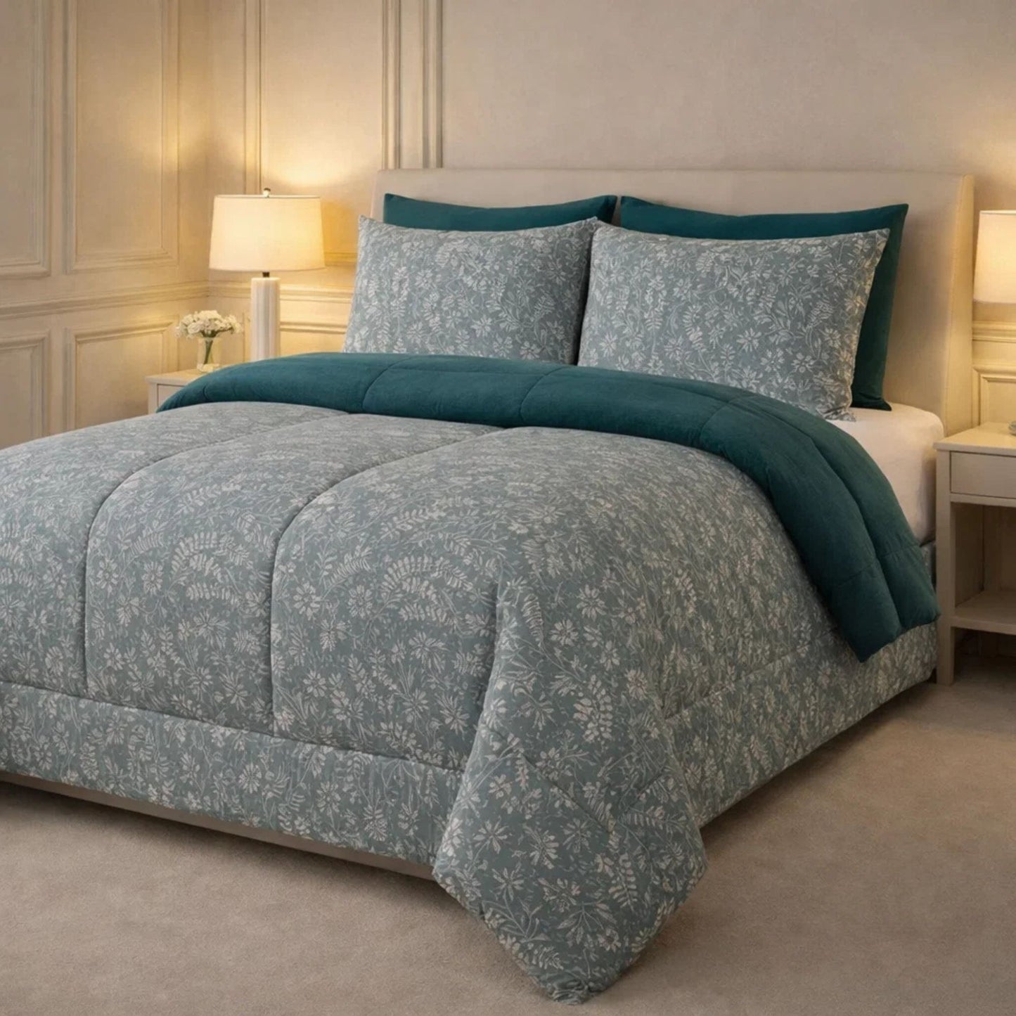Comforter 6 Pcs Set Prime Rest Poly Bag - Dark Green Colour