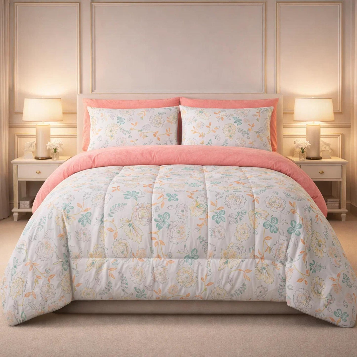 Comforter 6 Pcs Set Prime Rest Poly Bag - Coral Pink Colour