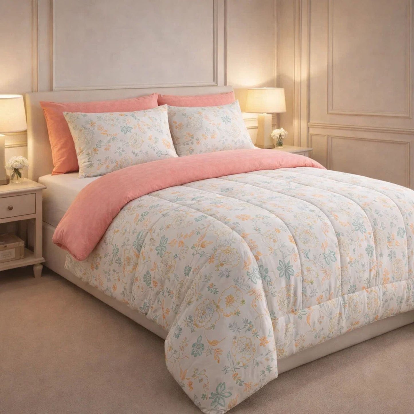 Comforter 6 Pcs Set Prime Rest Poly Bag - Coral Pink Colour