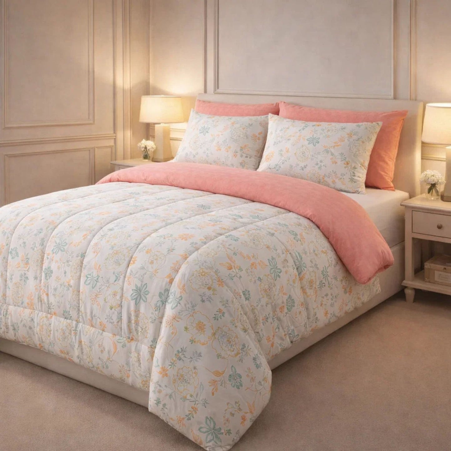 Comforter 6 Pcs Set Prime Rest Poly Bag - Coral Pink Colour