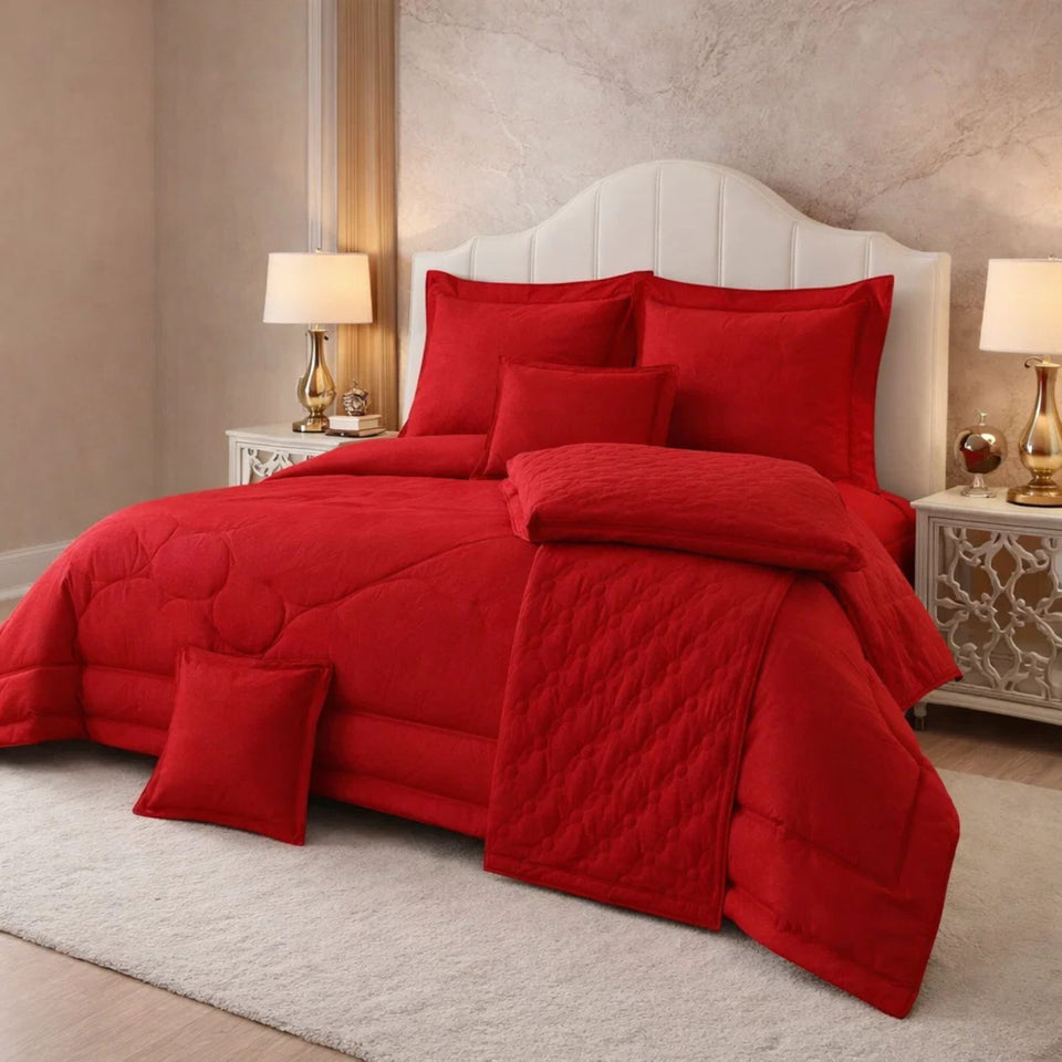 Comforter 9 Pcs Set Honey Weave Luxe Poly Bag - Red Colour