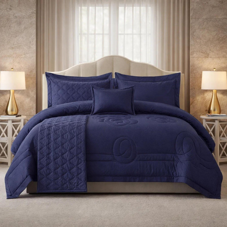 Comforter 9 Pcs Set Honey Weave Luxe Poly Bag - Midnight Plum Colour