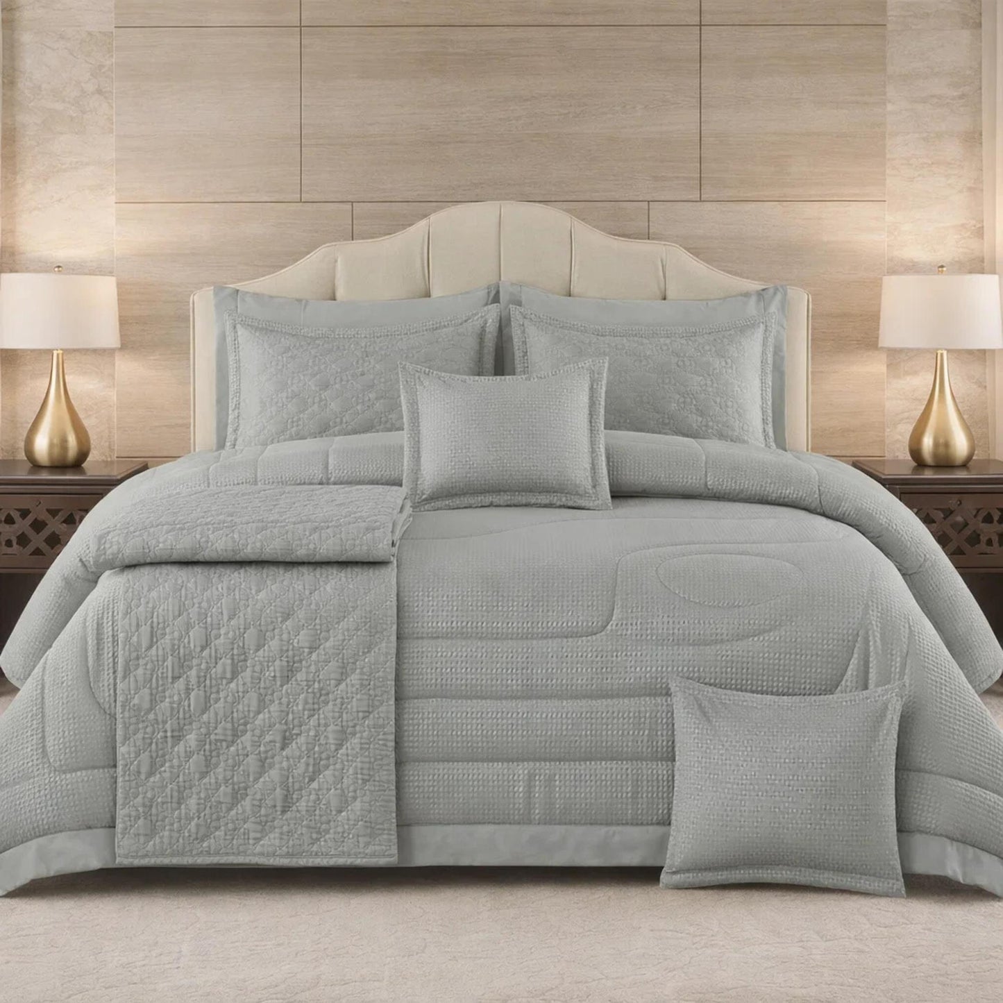 Comforter 9 Pcs Set Honey Weave Luxe Poly Bag - Gray Color