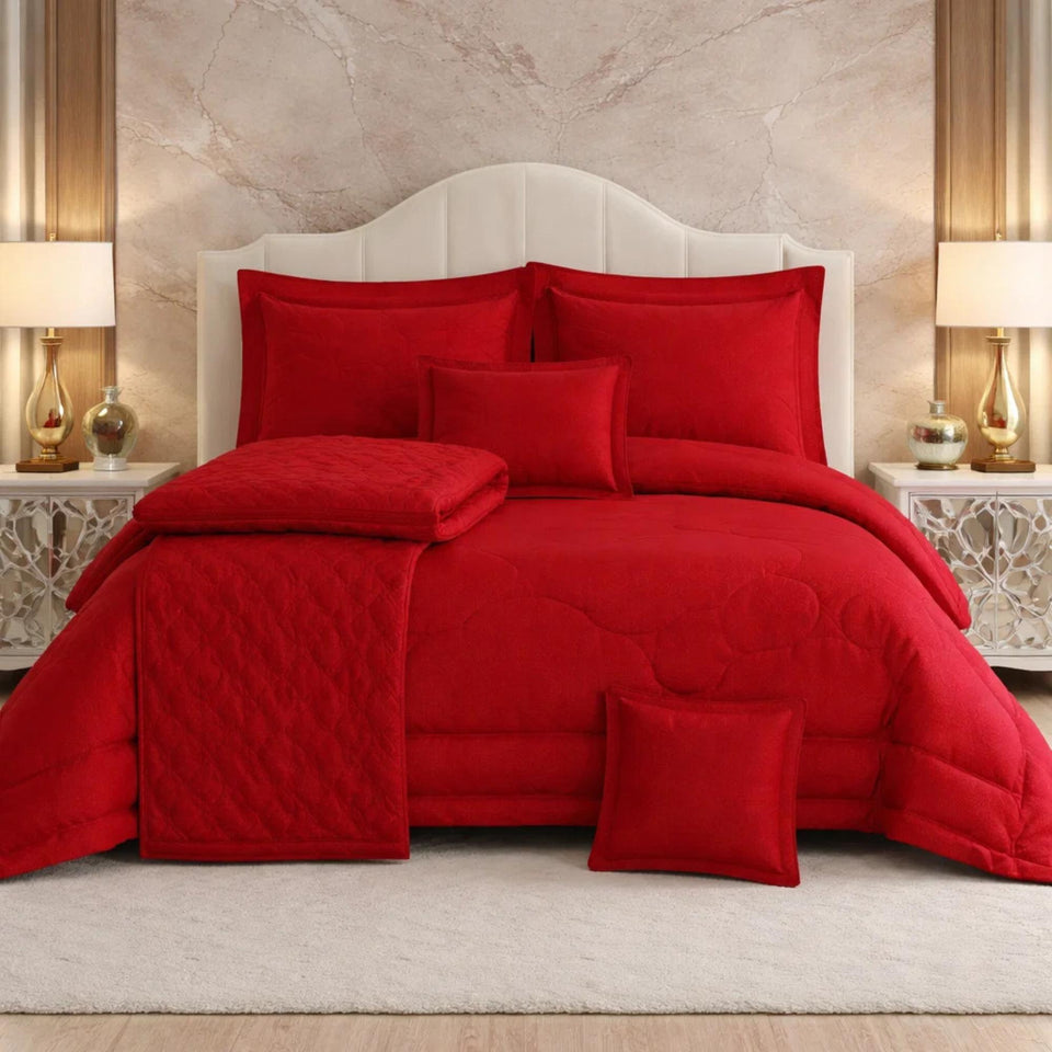Comforter 9 Pcs Set Honey Weave Luxe Poly Bag - Red Colour