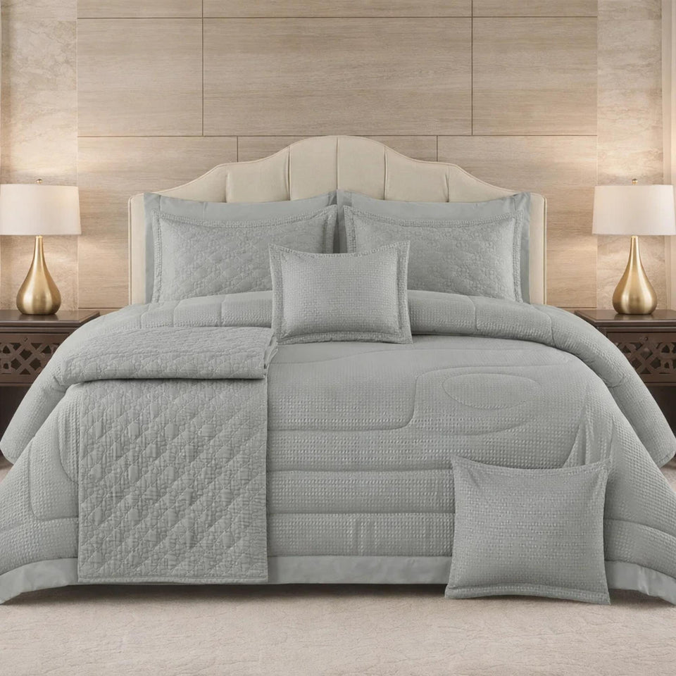 Comforter 9 Pcs Set Honey Weave Luxe Poly Bag - Gray Color