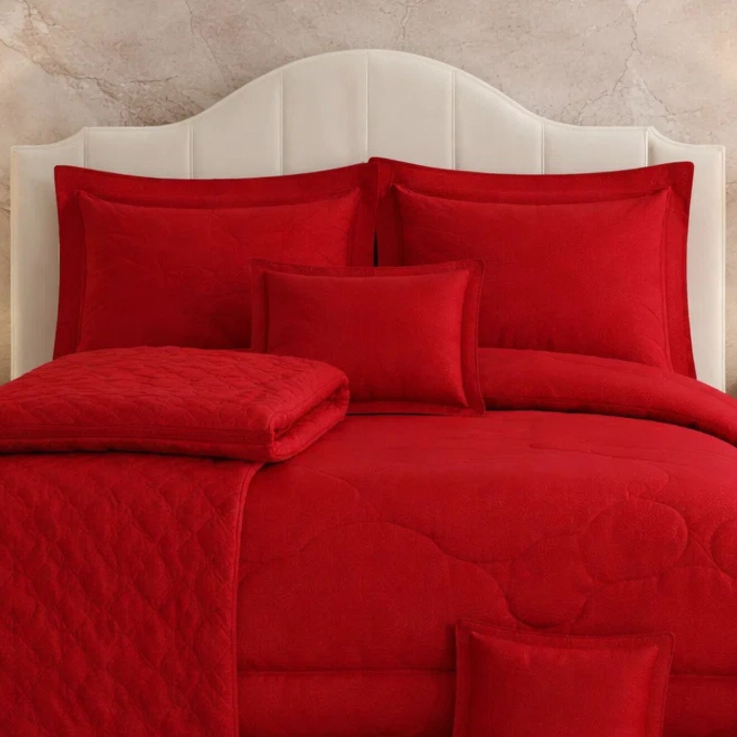 Comforter 9 Pcs Set Honey Weave Luxe Poly Bag - Red Colour