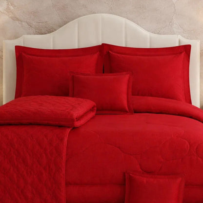 Comforter 9 Pcs Set Honey Weave Luxe Poly Bag - Red Colour