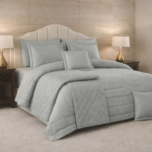 Comforter 9 Pcs Set Honey Weave Luxe Poly Bag - Gray Color