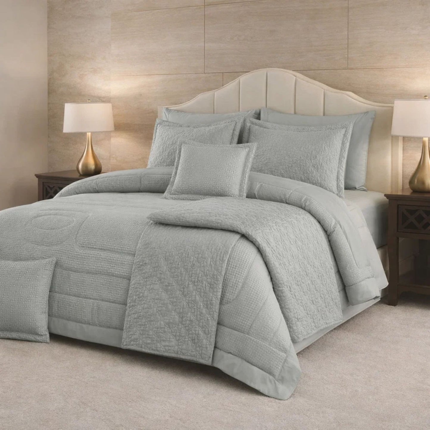 Comforter 9 Pcs Set Honey Weave Luxe Poly Bag - Gray Color