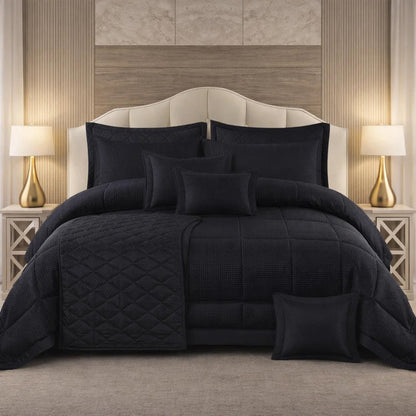 Comforter 9 Pcs Set Honey Weave Luxe Poly Bag - Black Colour