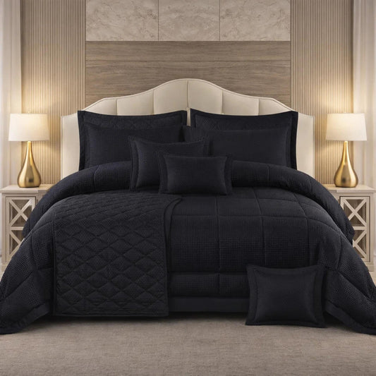 Comforter 9 Pcs Set Honey Weave Luxe Poly Bag - Black Colour