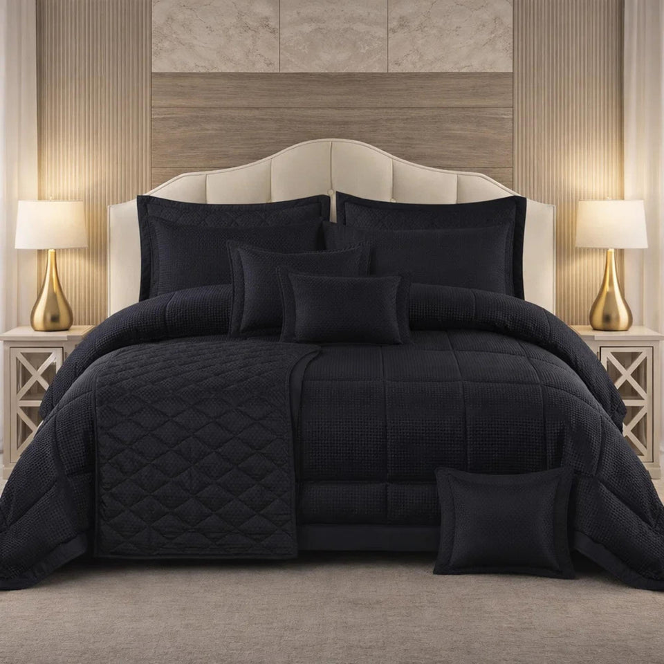 Comforter 9 Pcs Set Honey Weave Luxe Poly Bag - Black Colour