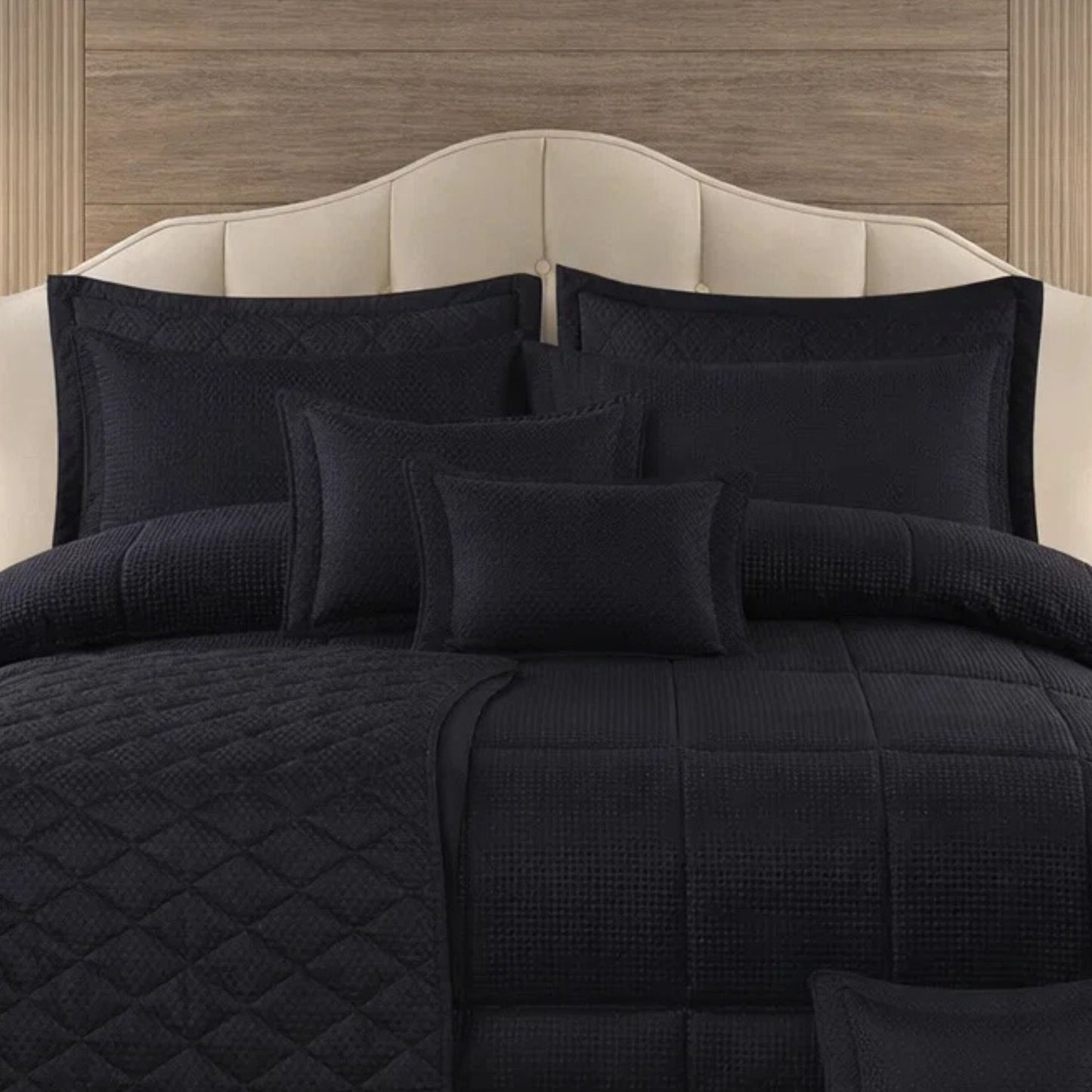 Comforter 9 Pcs Set Honey Weave Luxe Poly Bag - Black Colour