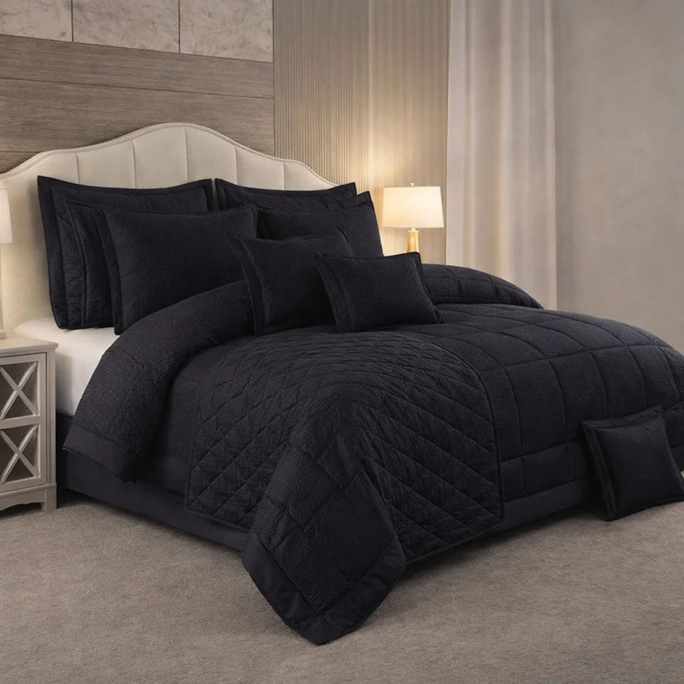 Comforter 9 Pcs Set Honey Weave Luxe Poly Bag - Black Colour