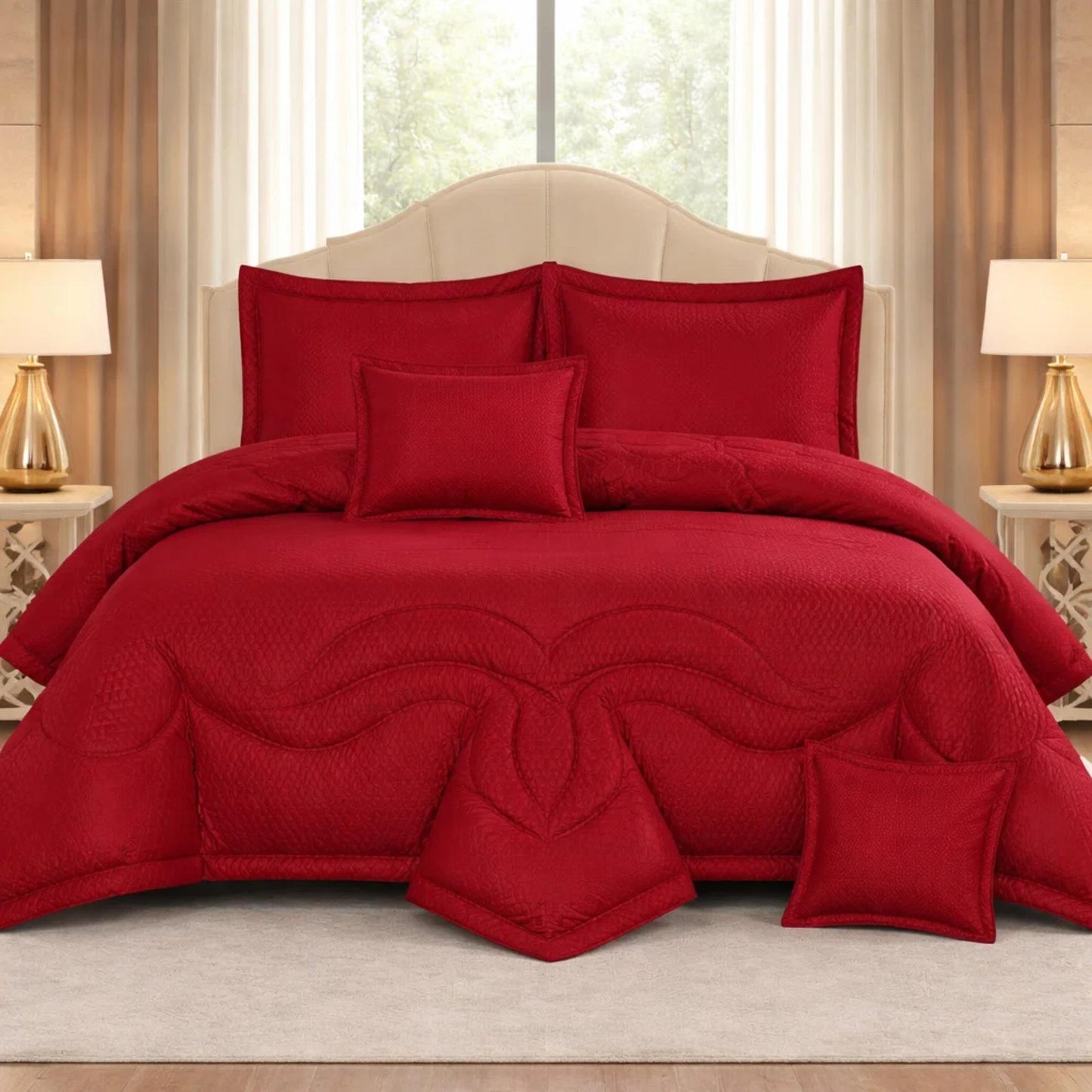 Comforter 9 Pcs Set Honey Weave Luxe Poly Bag - Rudy Red Colour