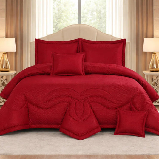Comforter 9 Pcs Set Honey Weave Luxe Poly Bag - Rudy Red Colour