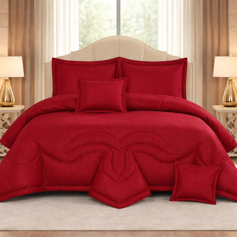 Comforter 9 Pcs Set Honey Weave Luxe Poly Bag - Rudy Red Colour