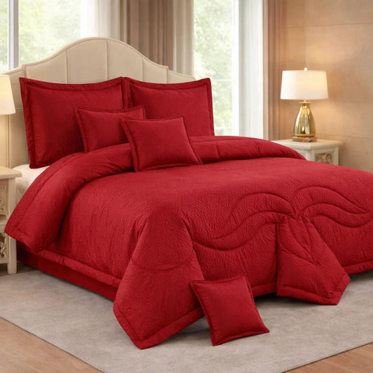 Comforter 9 Pcs Set Honey Weave Luxe Poly Bag - Rudy Red Colour