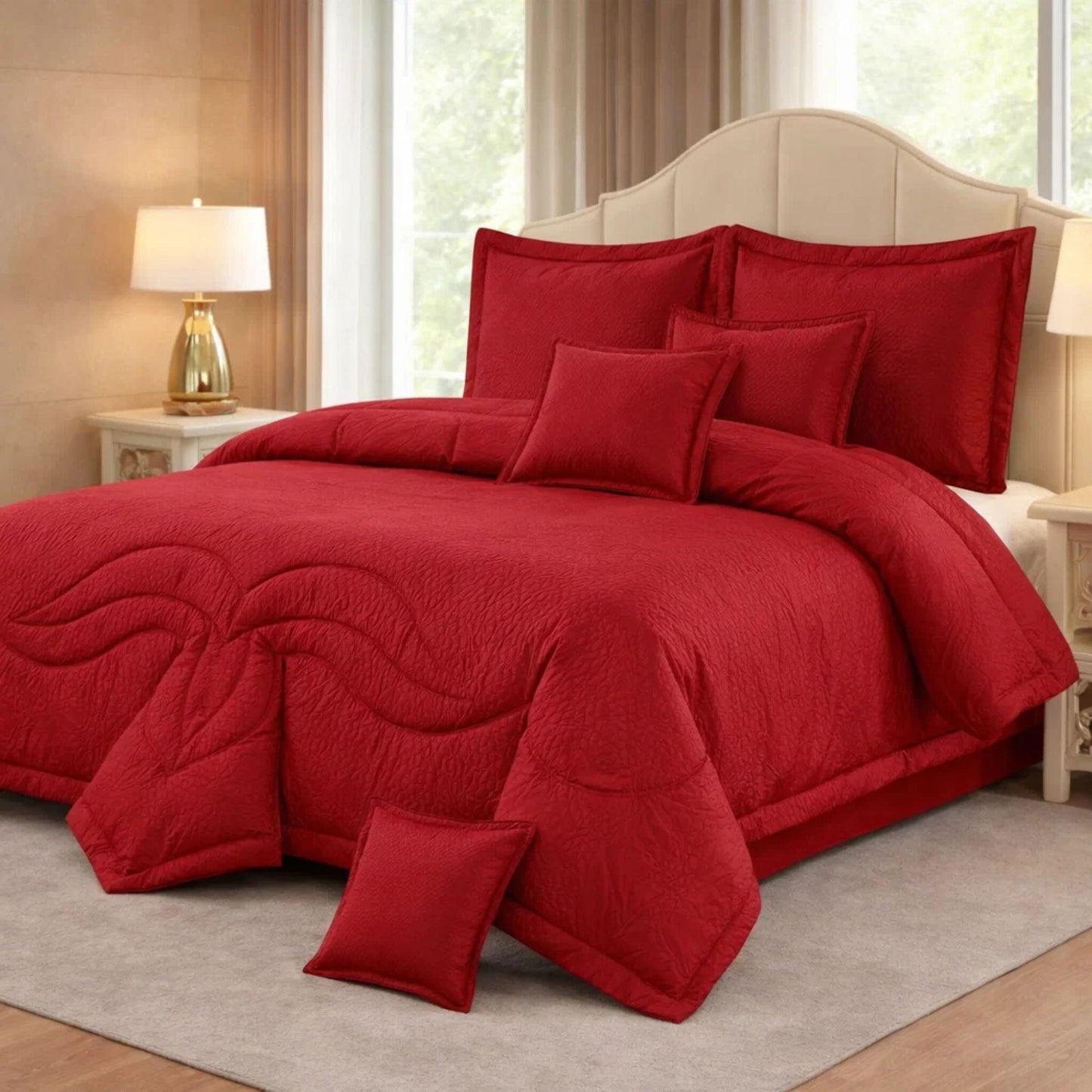 Comforter 9 Pcs Set Honey Weave Luxe Poly Bag - Rudy Red Colour