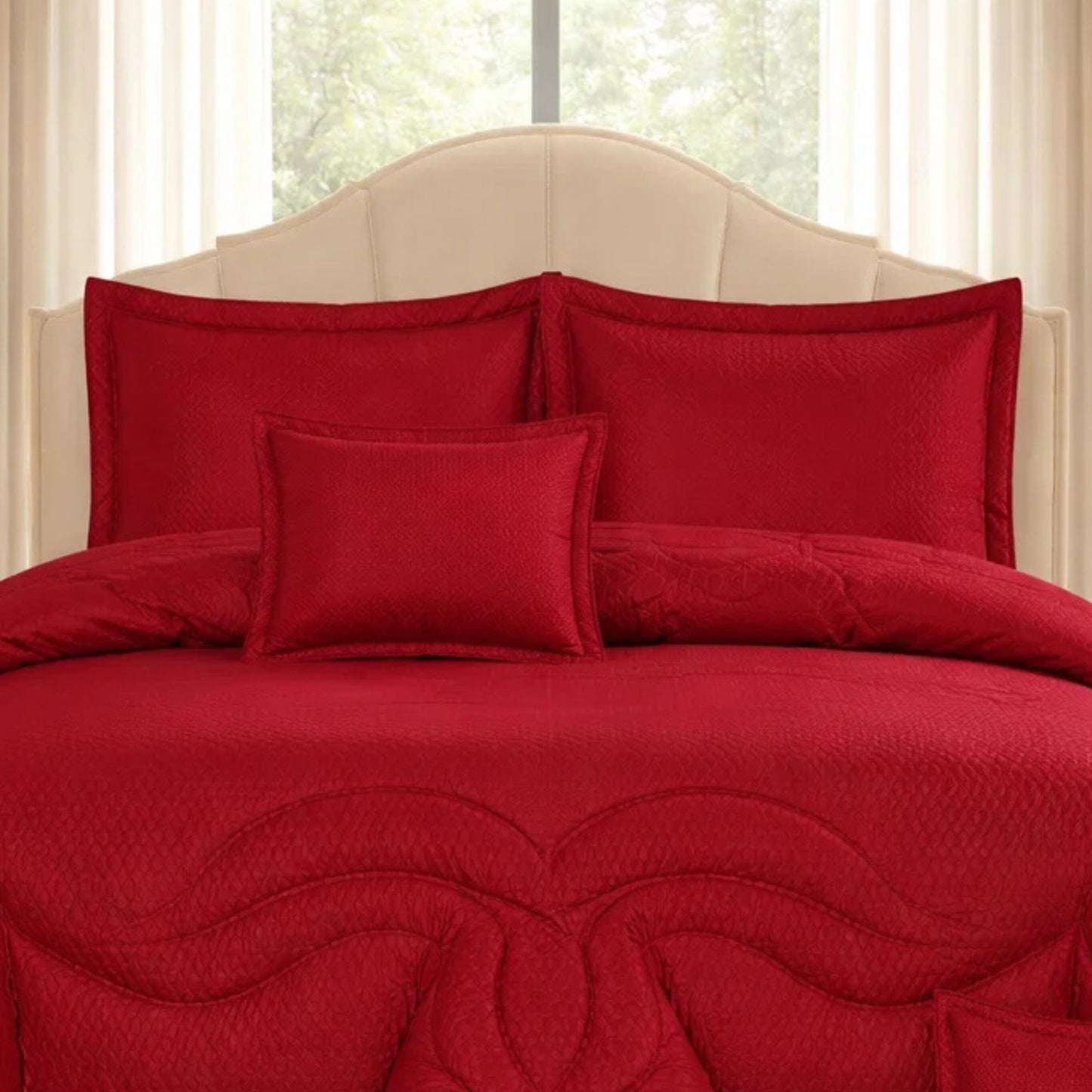 Comforter 9 Pcs Set Honey Weave Luxe Poly Bag - Rudy Red Colour