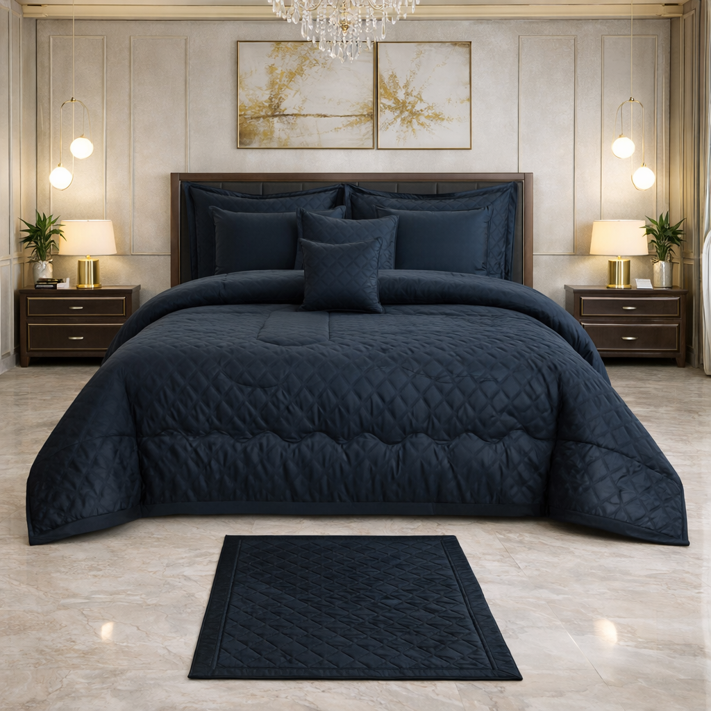 Comforter 9 Pcs Cotton Craft Textura Set Poly Bag - Black Colour