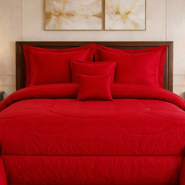 Comforter 9 Pcs Cotton Craft Textura Set Poly Bag - Dark Red Colour