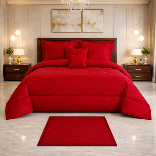 Comforter 9 Pcs Cotton Craft Textura Set Poly Bag - Dark Red Colour