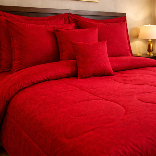 Comforter 9 Pcs Cotton Craft Textura Set Poly Bag - Dark Red Colour