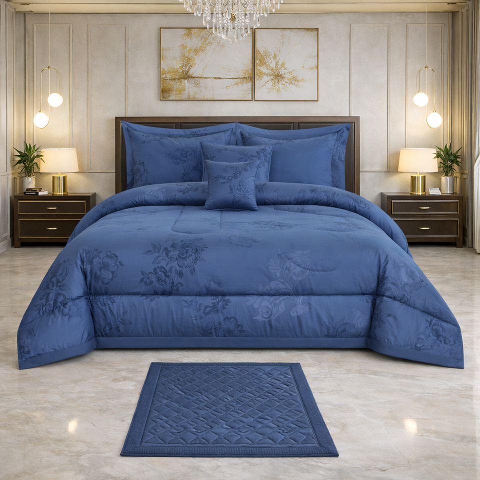 Comforter 9 Pcs Cotton Craft Textura Set Poly Bag - Blue Colour