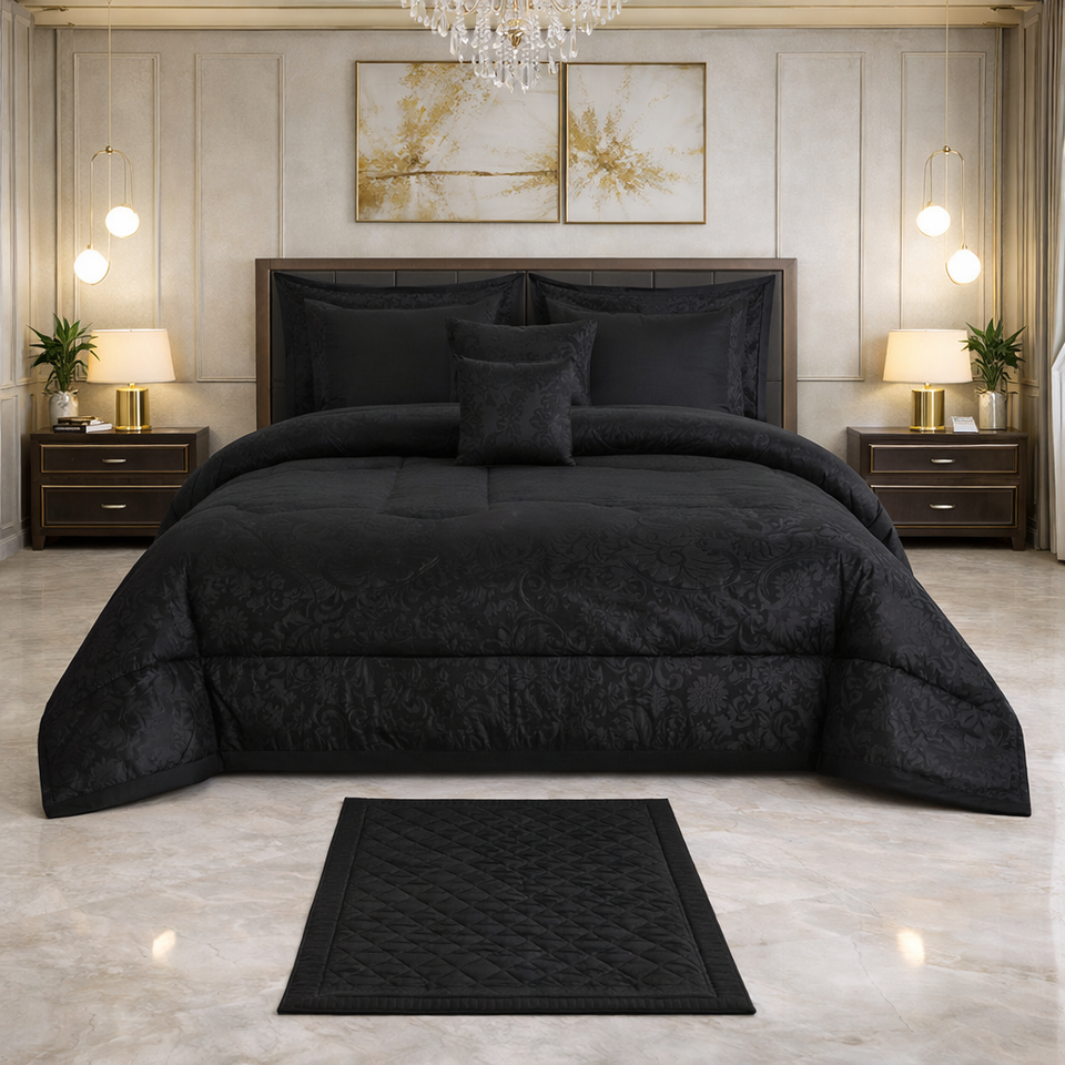 Comforter 9 Pcs Cotton Craft Textura Set Poly Bag - Charcoal Black Colour