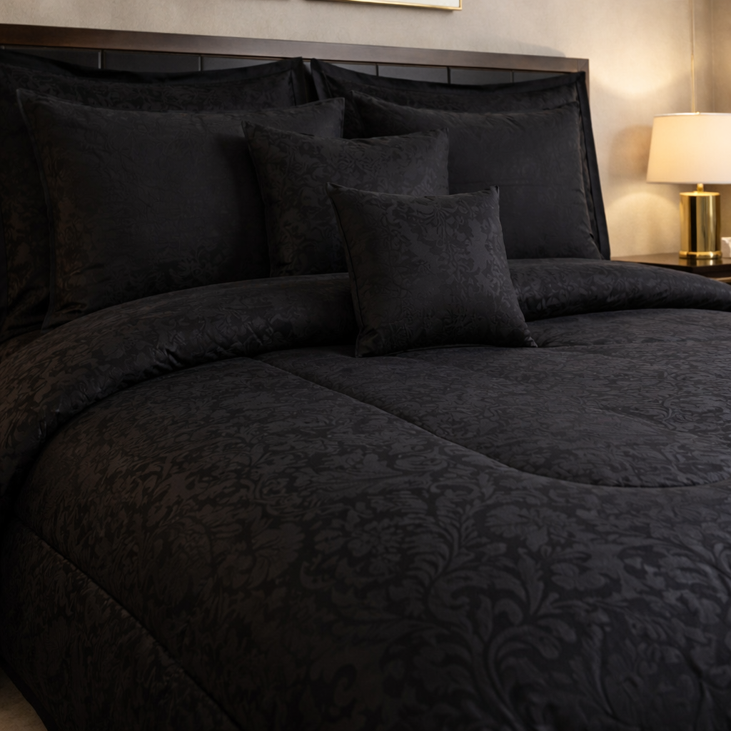 Comforter 9 Pcs Cotton Craft Textura Set Poly Bag - Charcoal Black Colour