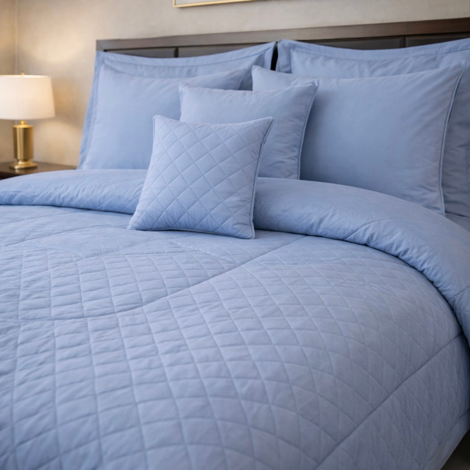Comforter 9 Pcs Cotton Craft Textura Set Poly Bag - Sky Blue Colour