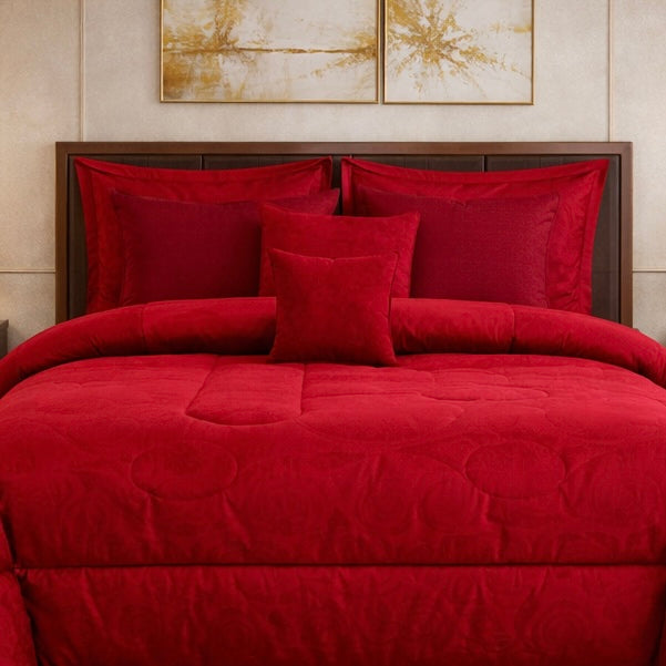 Comforter 9 Pcs Cotton Craft Textura Set Poly Bag - Red Colour