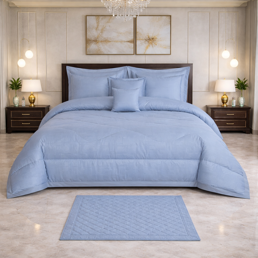 Comforter 9 Pcs Cotton Craft Textura Set Poly Bag - Sky Blue Colour