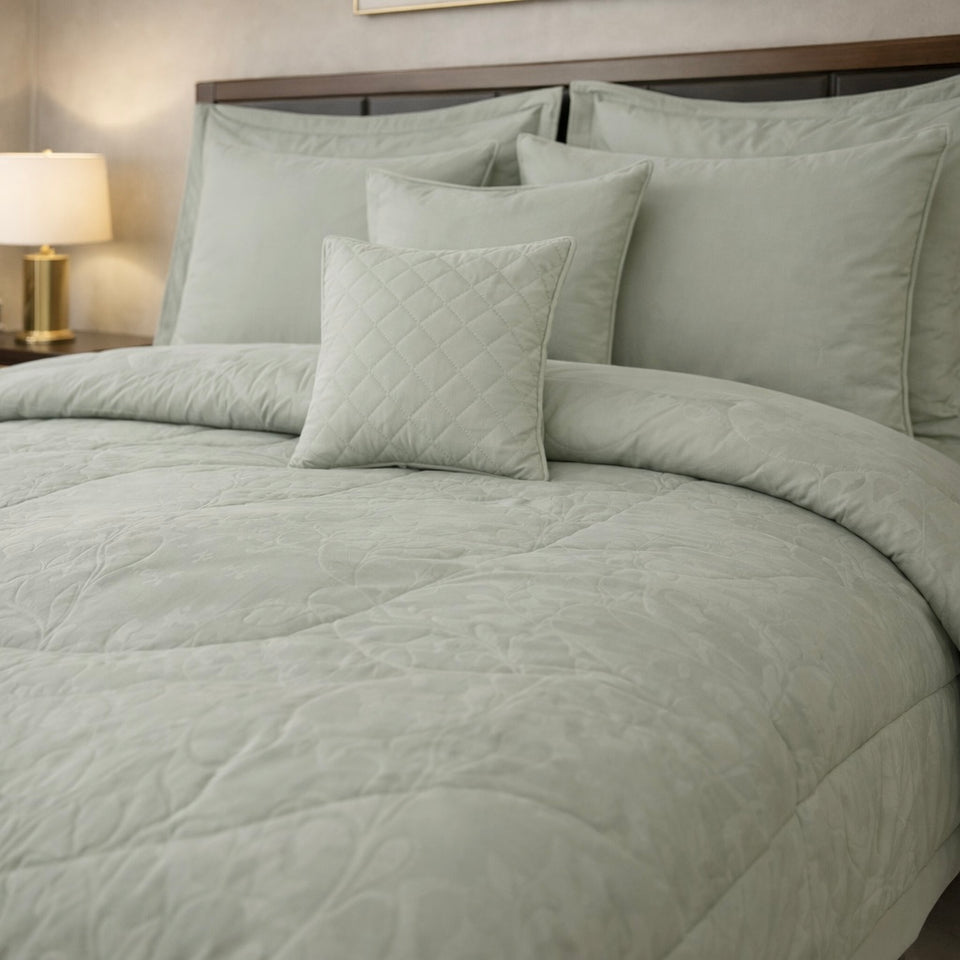 Comforter 9 Pcs Cotton Craft Textura Set Poly Bag - Sage Green Colour