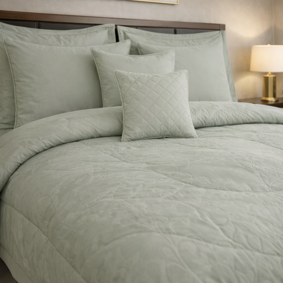 Comforter 9 Pcs Cotton Craft Textura Set Poly Bag - Sage Green Colour