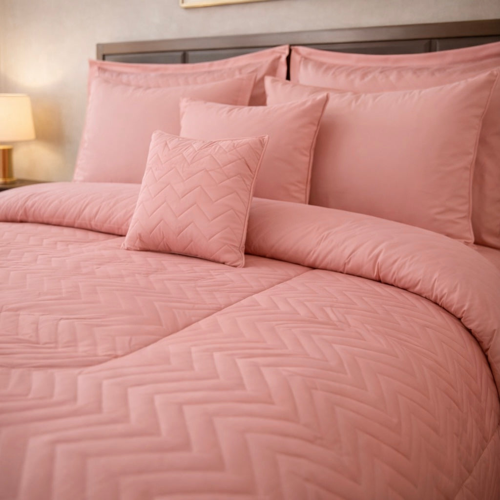Comforter 9 Pcs Cotton Craft Textura Set Poly Bag - Pink Colour