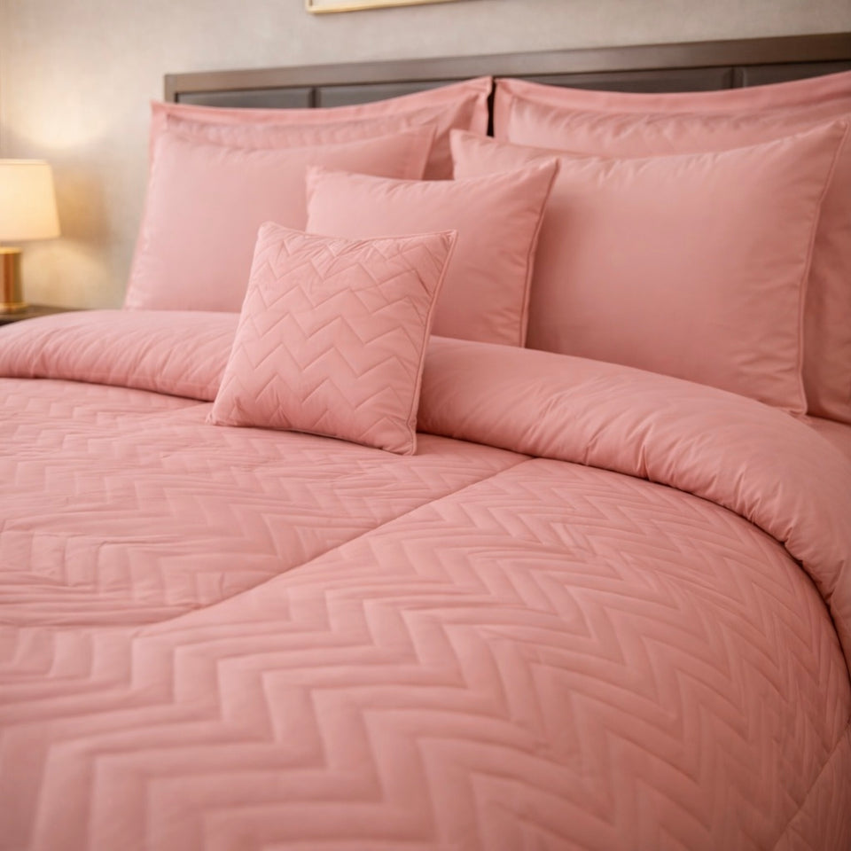 Comforter 9 Pcs Cotton Craft Textura Set Poly Bag - Pink Colour