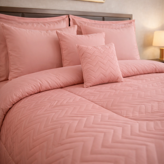 Comforter 9 Pcs Cotton Craft Textura Set Poly Bag - Pink Colour