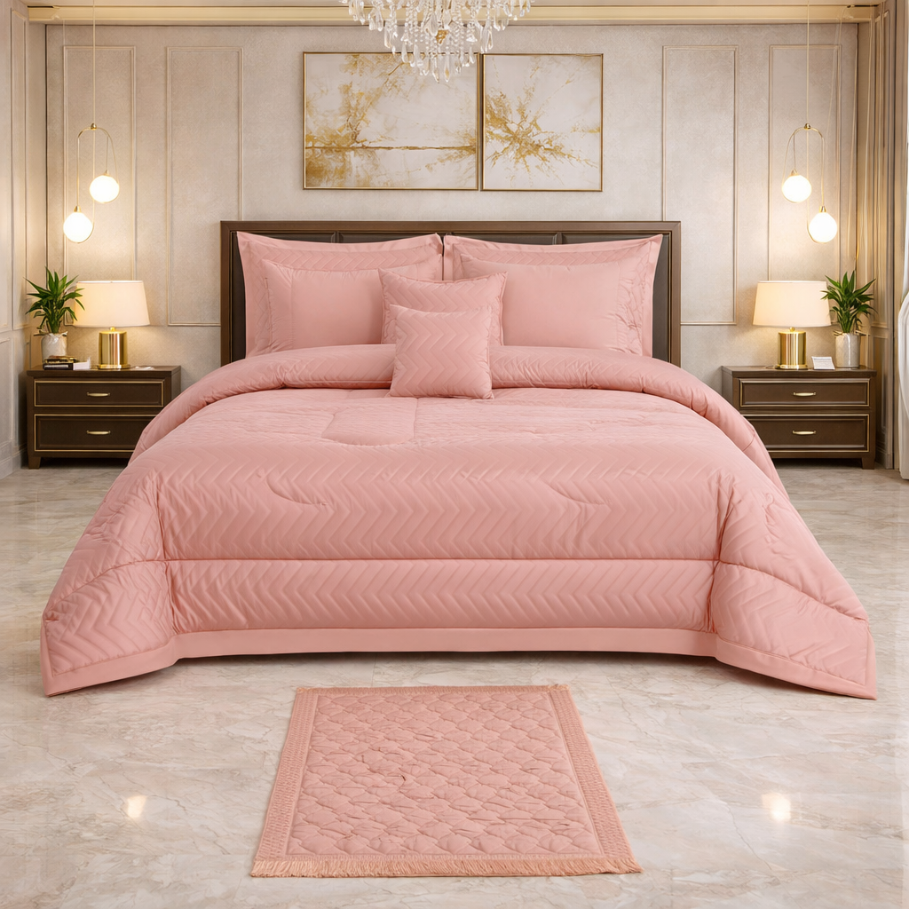 Comforter 9 Pcs Cotton Craft Textura Set Poly Bag - Pink Colour
