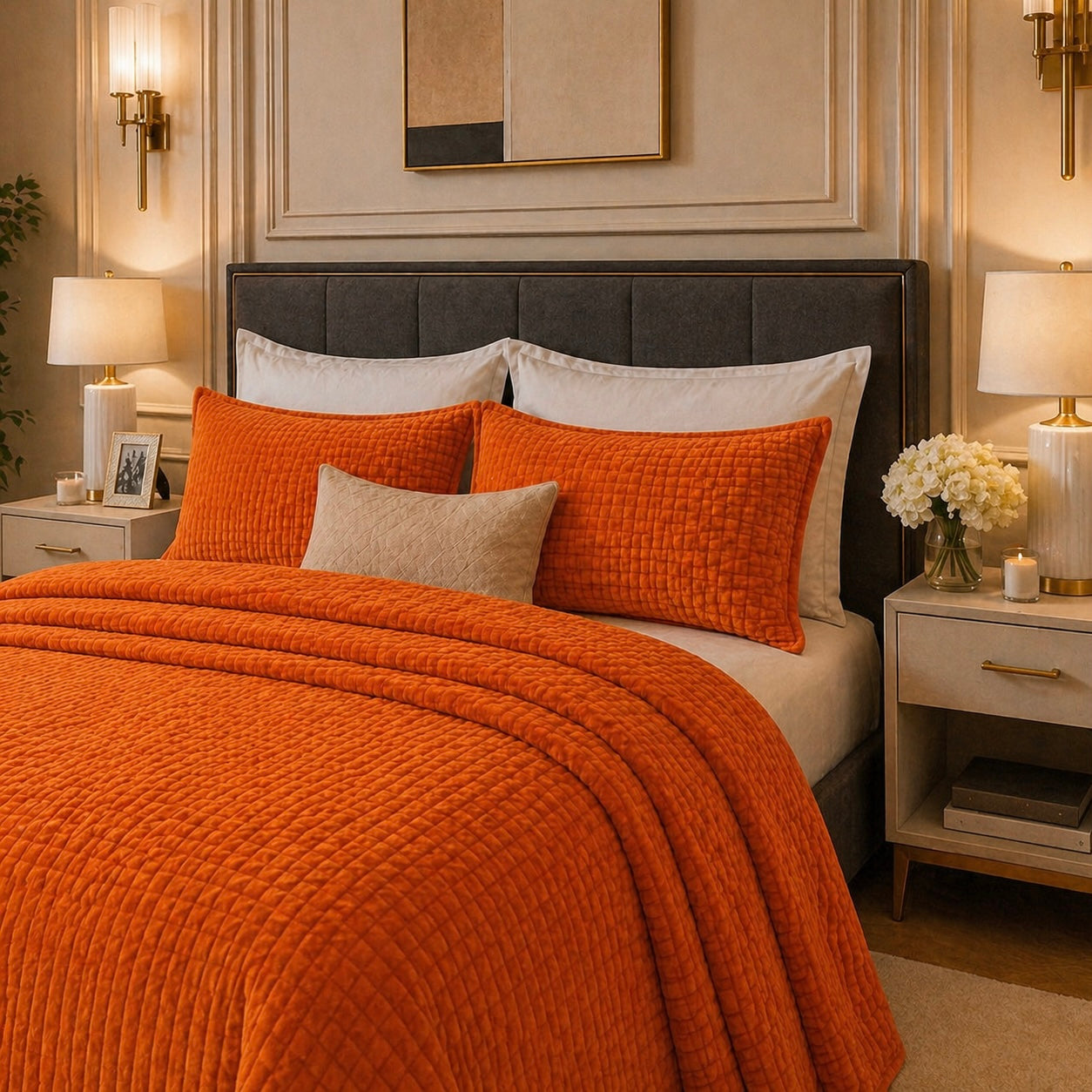 Crest Cashmere Fleece Blanket King Size - Orange Colour