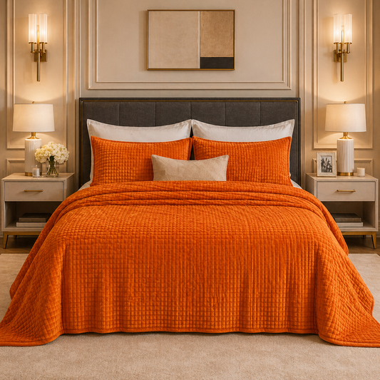 Crest Cashmere Fleece Blanket King Size - Orange Colour