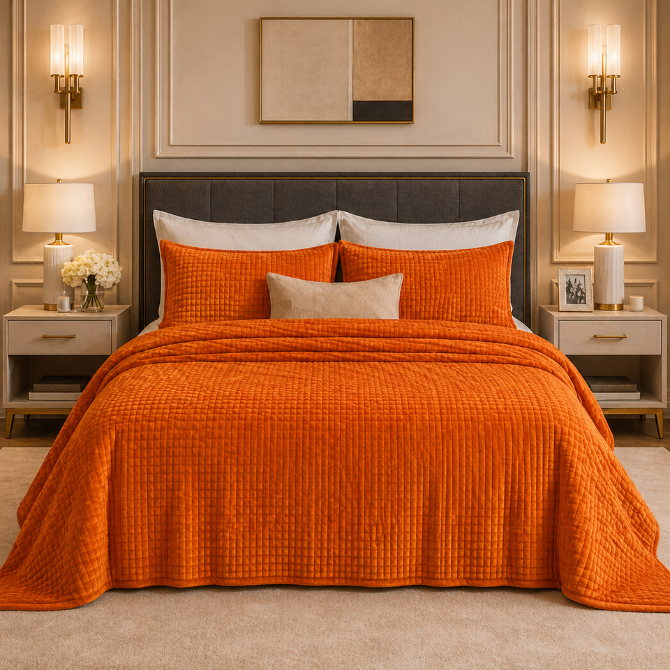 Crest Cashmere Fleece Blanket King Size - Orange Colour