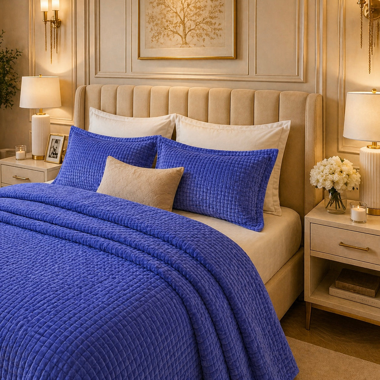 Crest Cashmere Fleece Blanket King Size - Blue Colour