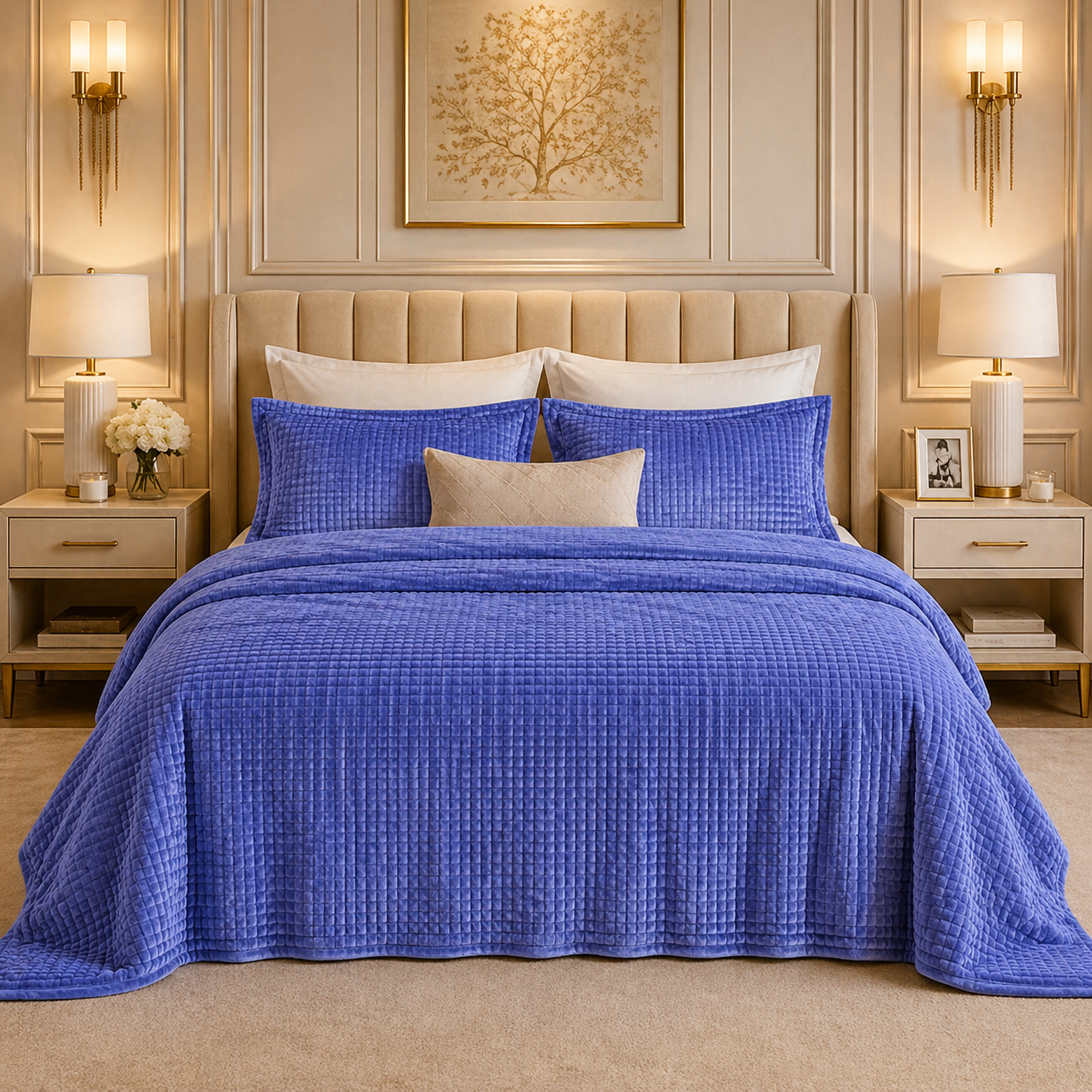 Crest Cashmere Fleece Blanket King Size - Blue Colour
