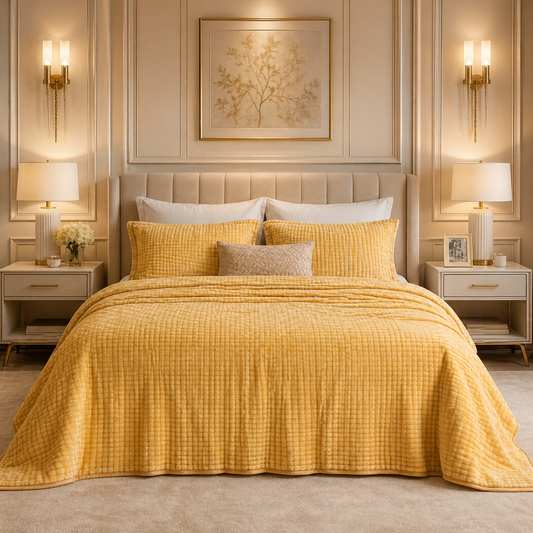 Crest Cashmere Fleece Blanket King Size - Golden Colour